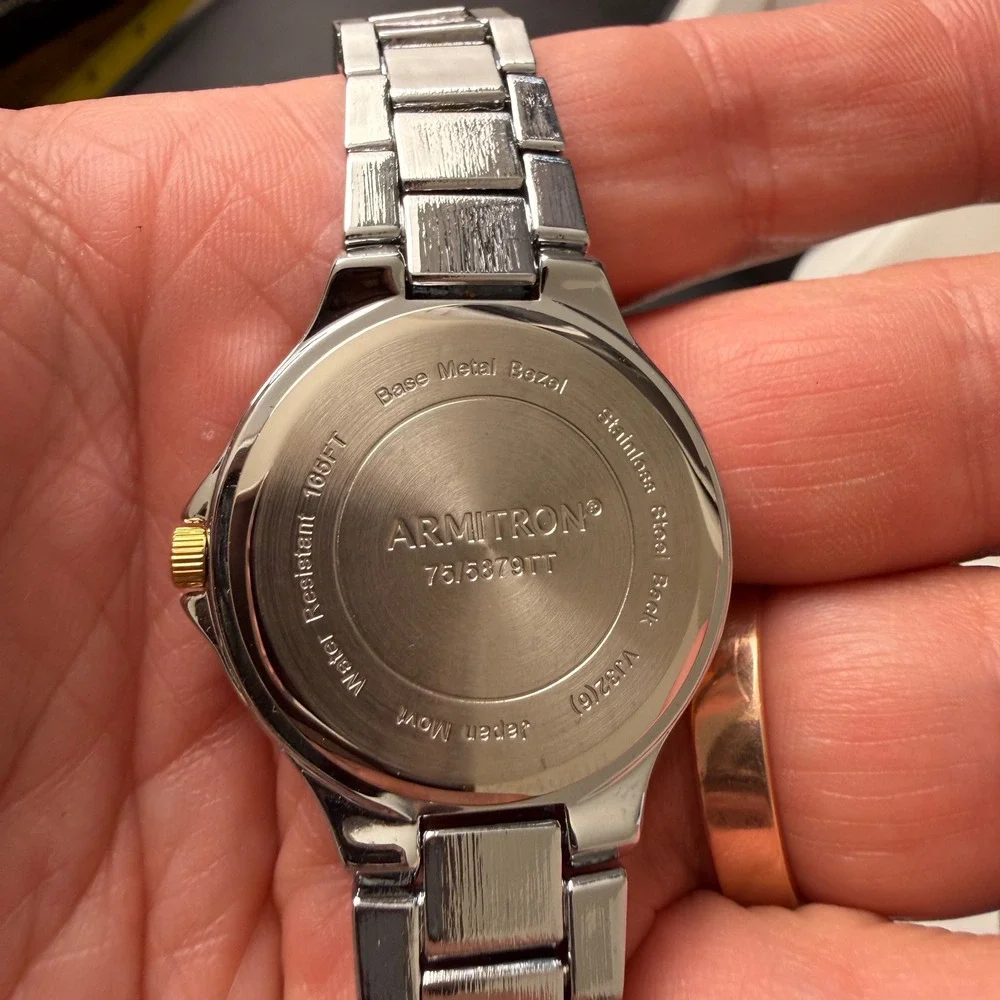 Armitron‎ 75/5879TT Women's Two Tone Crystal Bracelet Watch Working BROKEN BAND